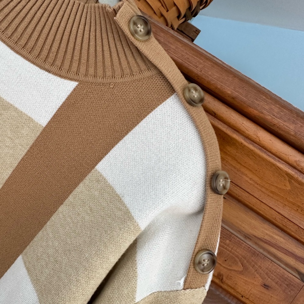 Colorblock Sweater with Button Detail - Picture 3 of 5